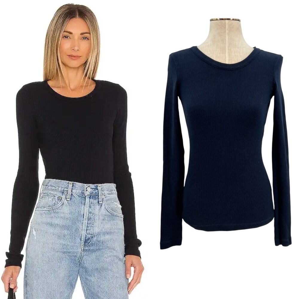 Agolde Maya Scoop Neck Long‎ Sleeve Top Tee T-Shirt Navy Blue Size Small